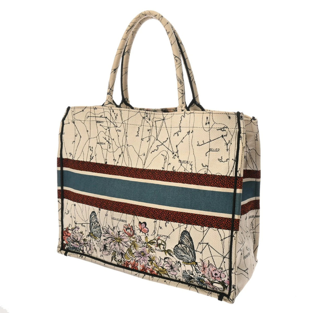 Dior Book Floral CHRISTIAN Canvas White Tote Handbag White